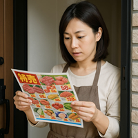 広告チラシを見る主婦